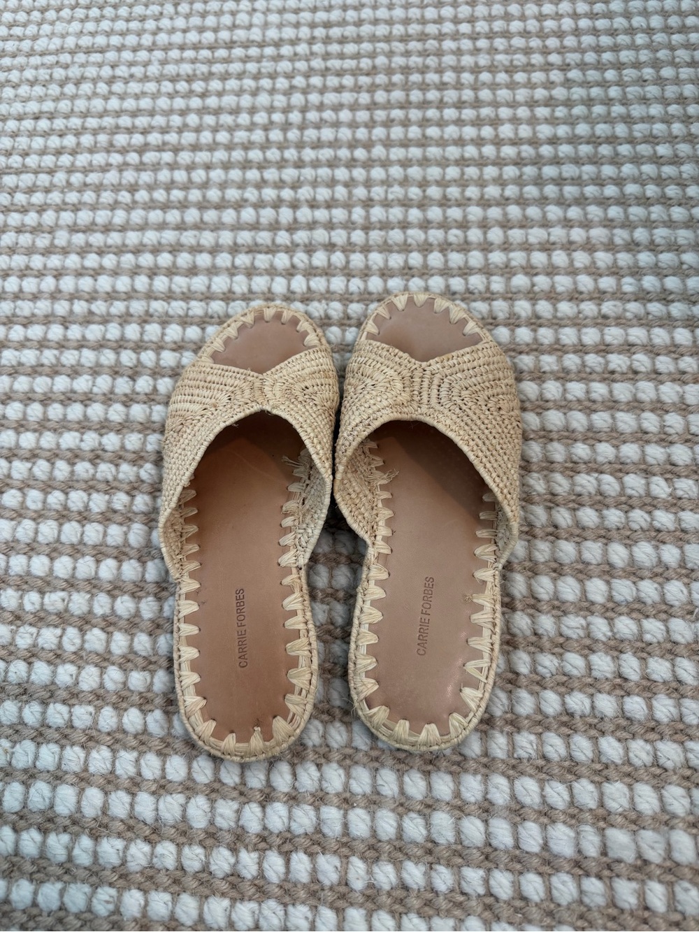 Carrie Forbes Beige Woven Slide Sandals for Women